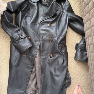 Stylish Black Leather Trench Coat for Women